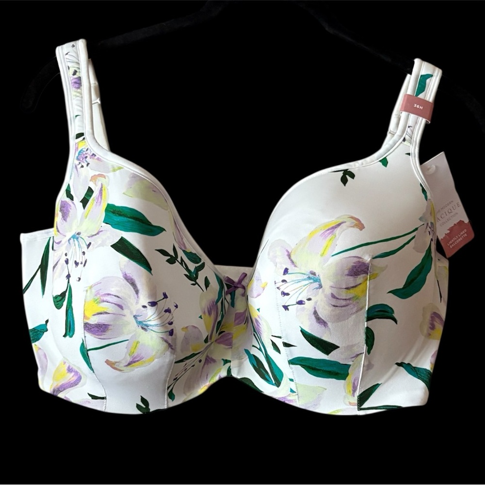 NWT Cacique Bra 38H White Floral Lightly Lined Balconette Underwire